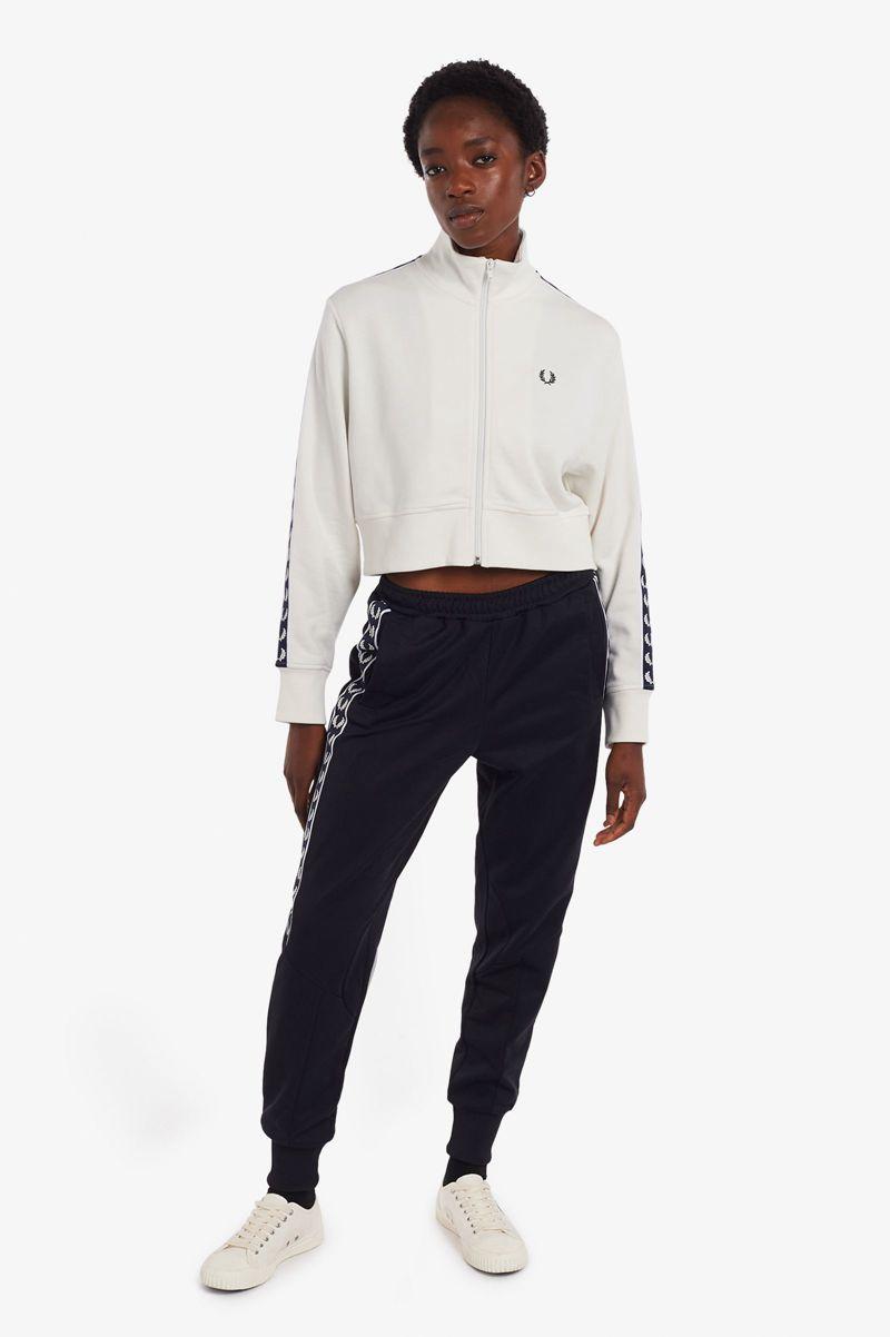 White Fred Perry Cropped Taped Track Women's Jackets | PH 1906TCEV